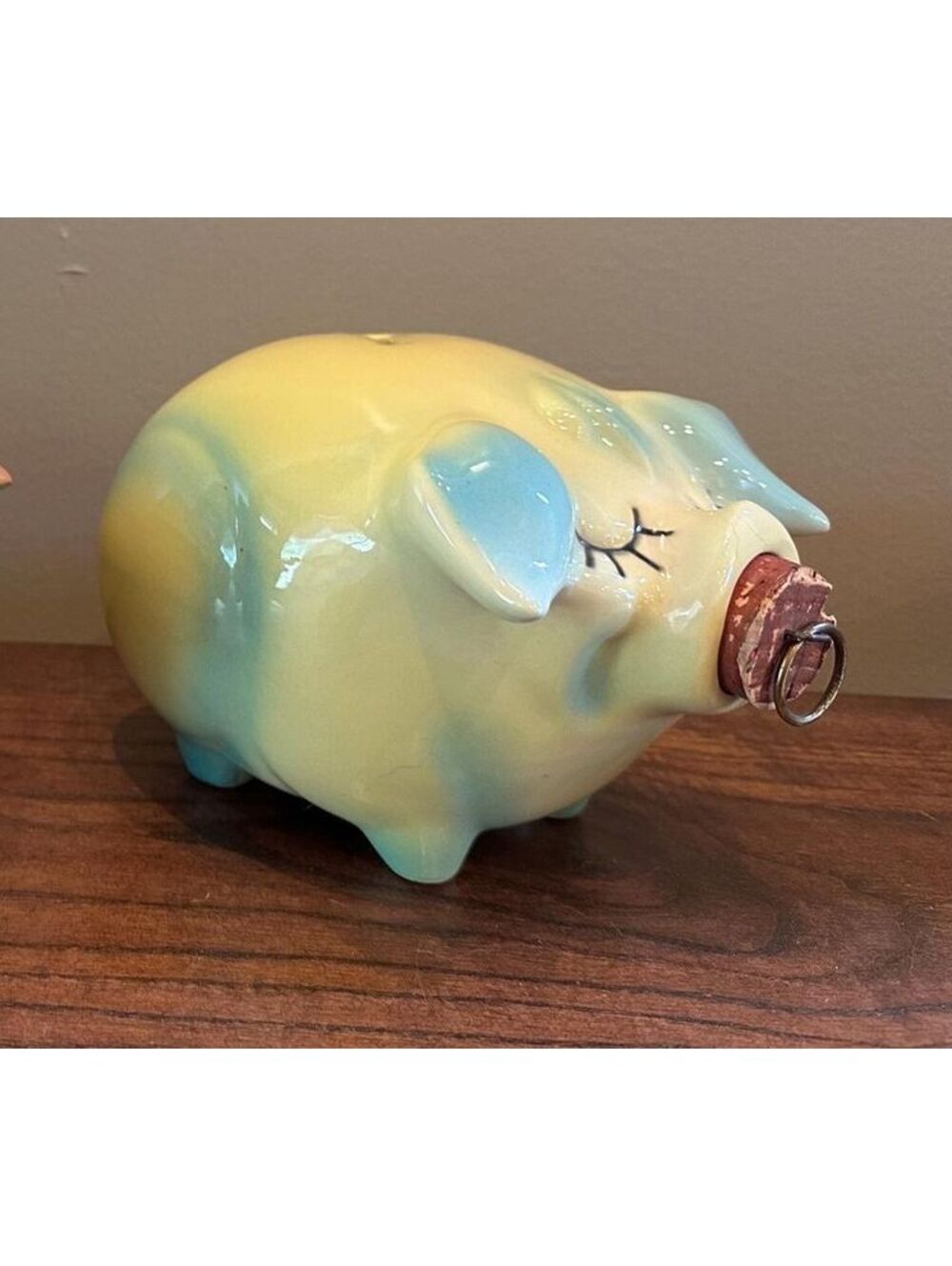 1957 Hull Piggy Bank, Hull Pottery Corky Pig Blue Glazed Piggy Bank